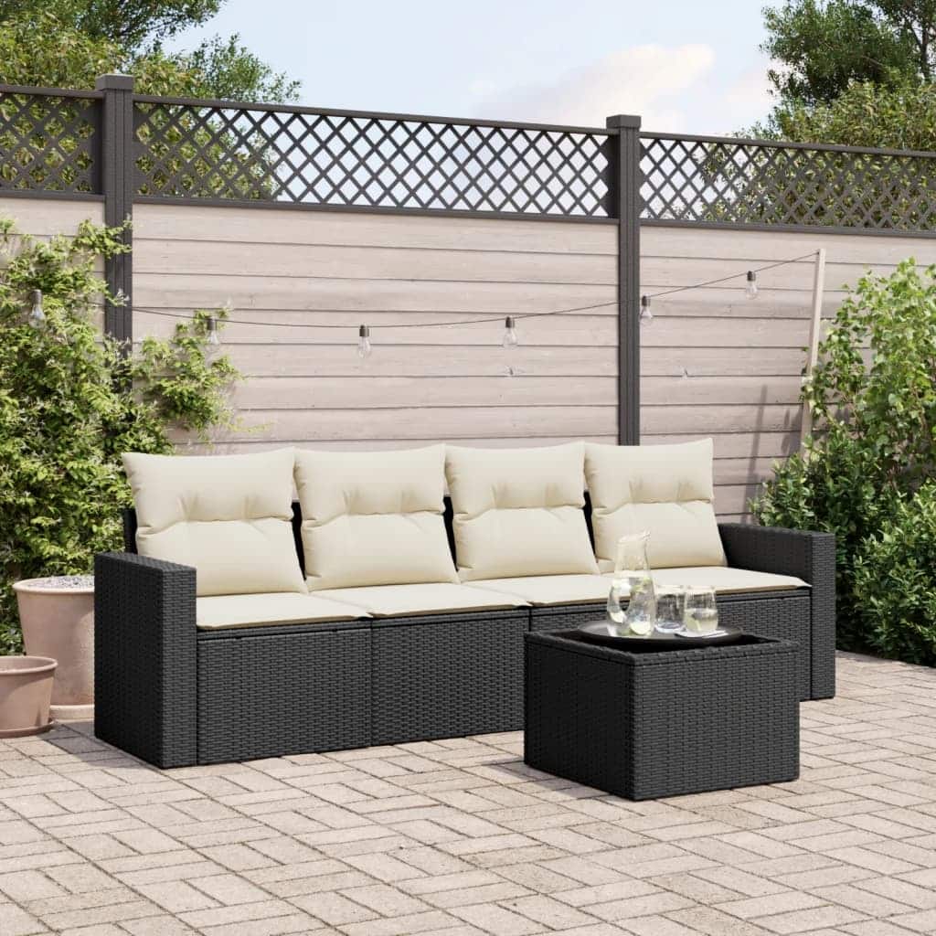 vidaXL Garden Sofa Set Black PE Rattan 5 Piece Set Adjustable Feet - 21.7 x 21.7 x 14.6