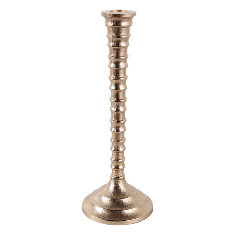 Aluminum Modern Taper Holder Sculpted Spiral Stem Textured Round Base
