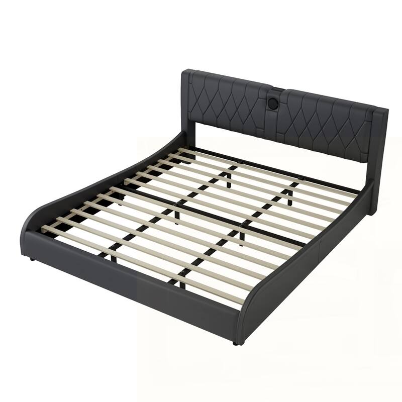 Faux Leather Upholstered Platform Bed with Thickened Headboard