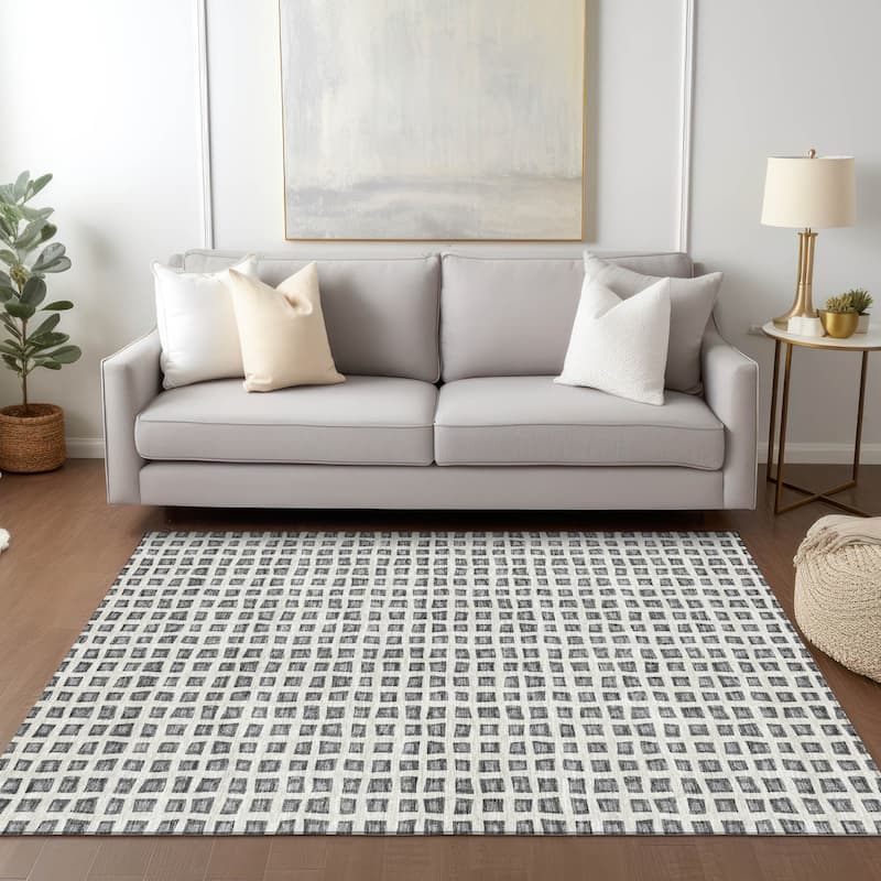 Machine Washable Indoor/ Outdoor Chantille Squares Rug