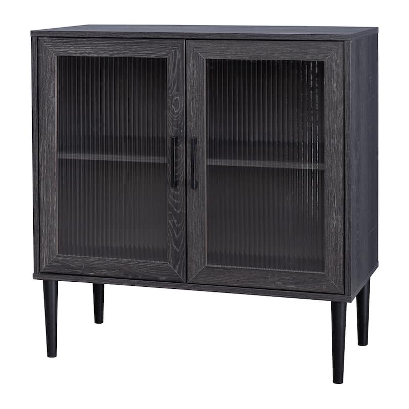Ethan 2 Fluted Glass Door Compact Sideboard Buffet with Shelves