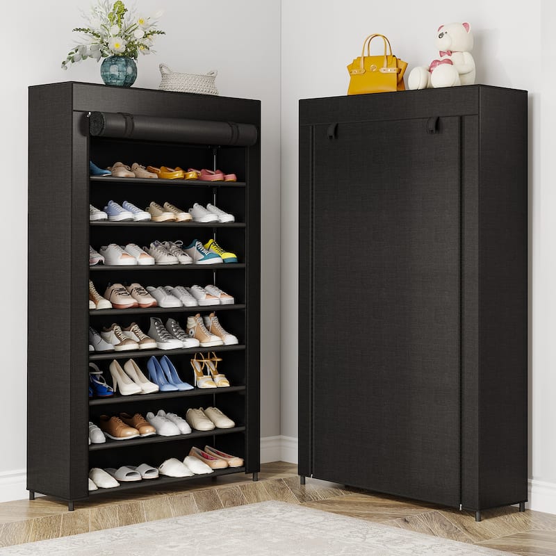 9-Tier Tall Shoe Shelf Stand Rack Organizer with Non-woven Fabric Cover - 10-tier