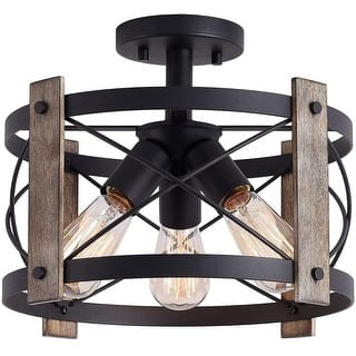 3 light farmhouse rustic ceiling light fixture with matte black finish