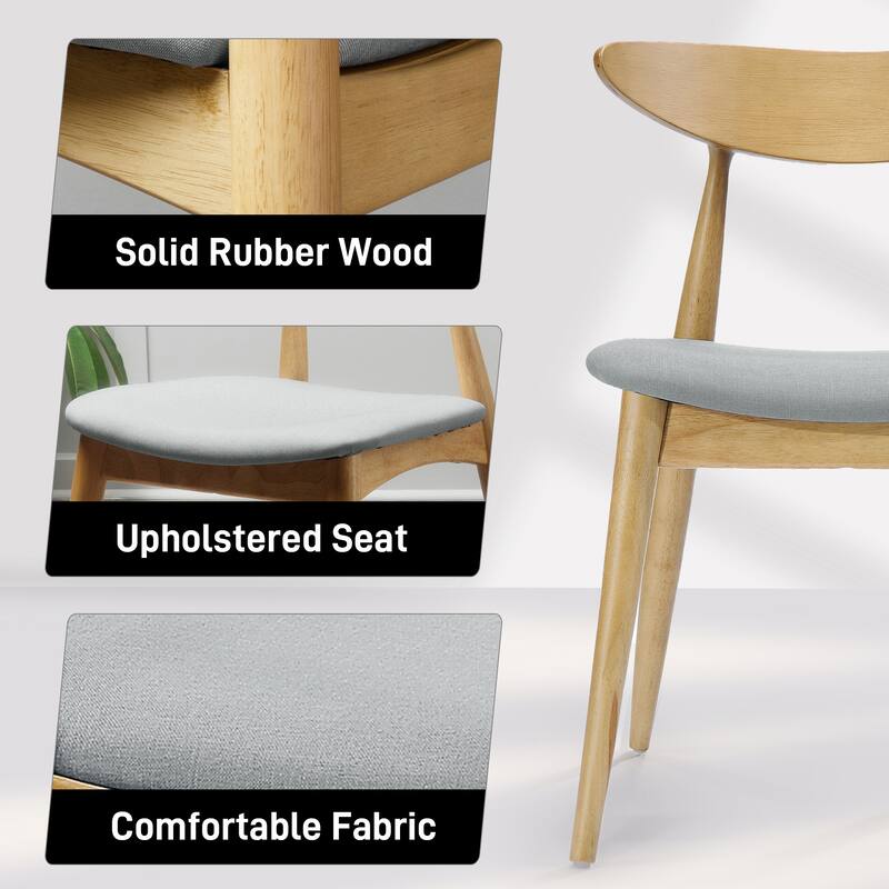 Roomfitters 5-Piece Scandinavian Dining Set, 59" White Oak Table with 4 Ergonomic Beige Upholstered Chairs