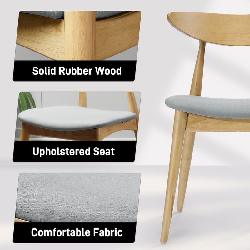 Set of 2 Retro Rubberwood Chairs with Ergonomic Back & Plush Cushions