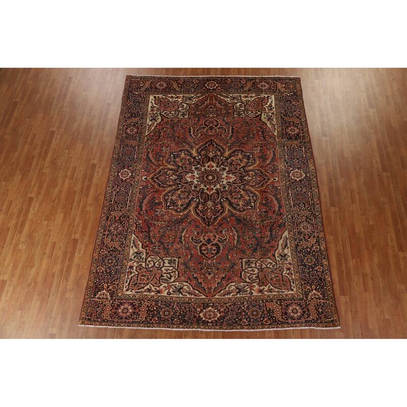 Hand Knotted Oriental 100% Wool Carpet Traditional Floral Red Heriz Area Rug - 11' 2'' X 8' 2''