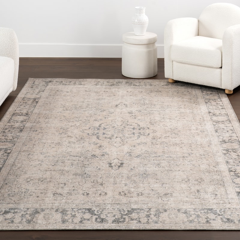 Nuloom Hillstone Collection Traditional Vintage Medallion Area Rug - 6' 7" x 9' - Brinly Grey - Rectangle