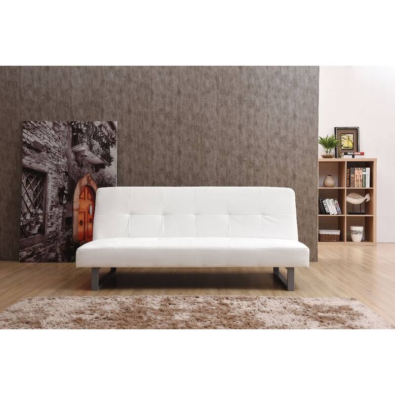 Tufted Faux Leather Straight Armless Sofa - 70" - White
