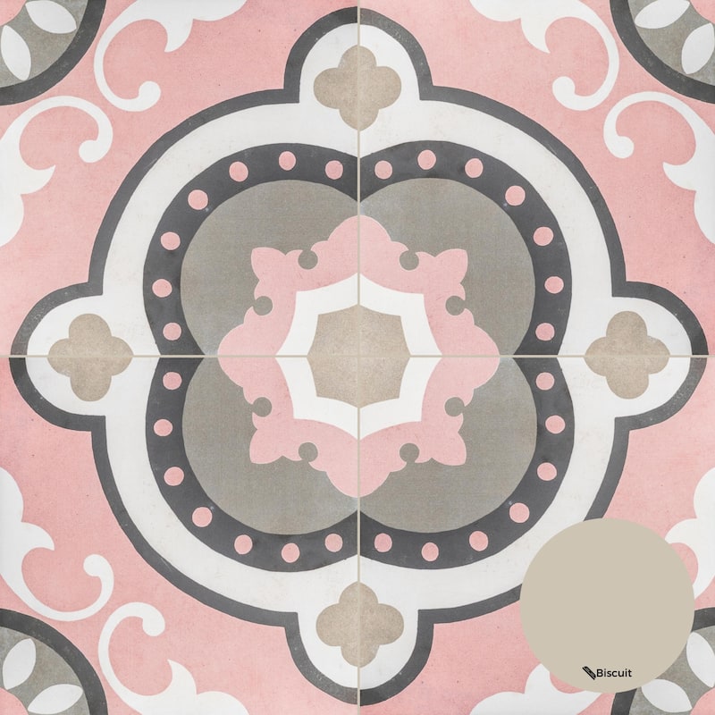 Art Deco 8x8 Rose Pink Matte Porcelain Encaustic Tile - Floor & Wall