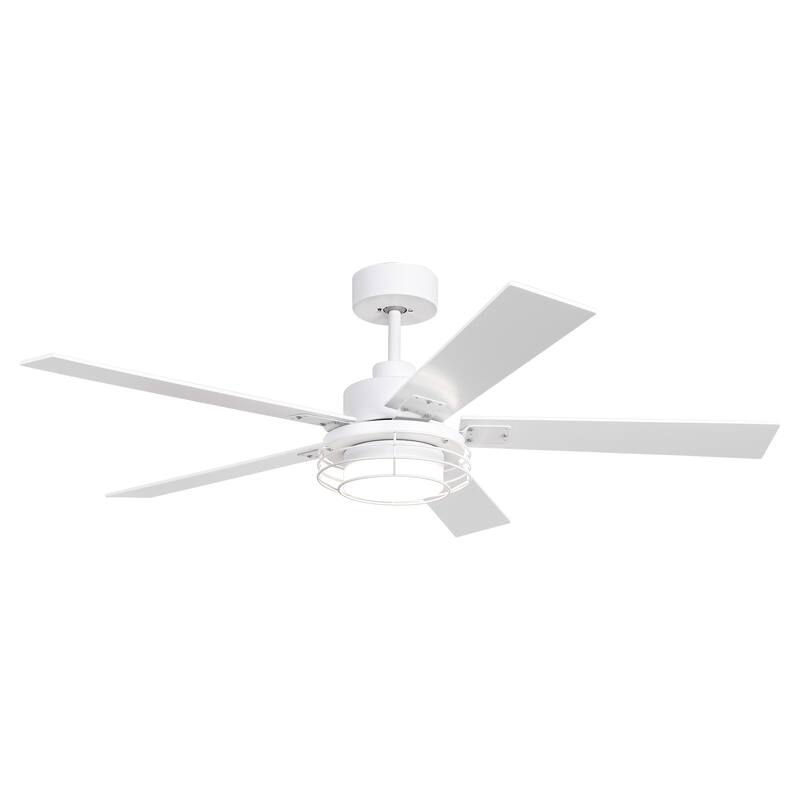 52-in Industrial Metal Caged Ceiling Fan with Light and Remote, Reversible 5-Blade