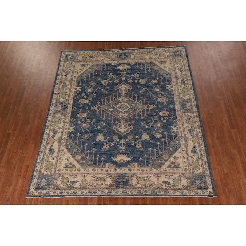 Blue Vegetable Dye Oushak Area Rug Handmade Wool Carpet - 8'5" x 9'9"