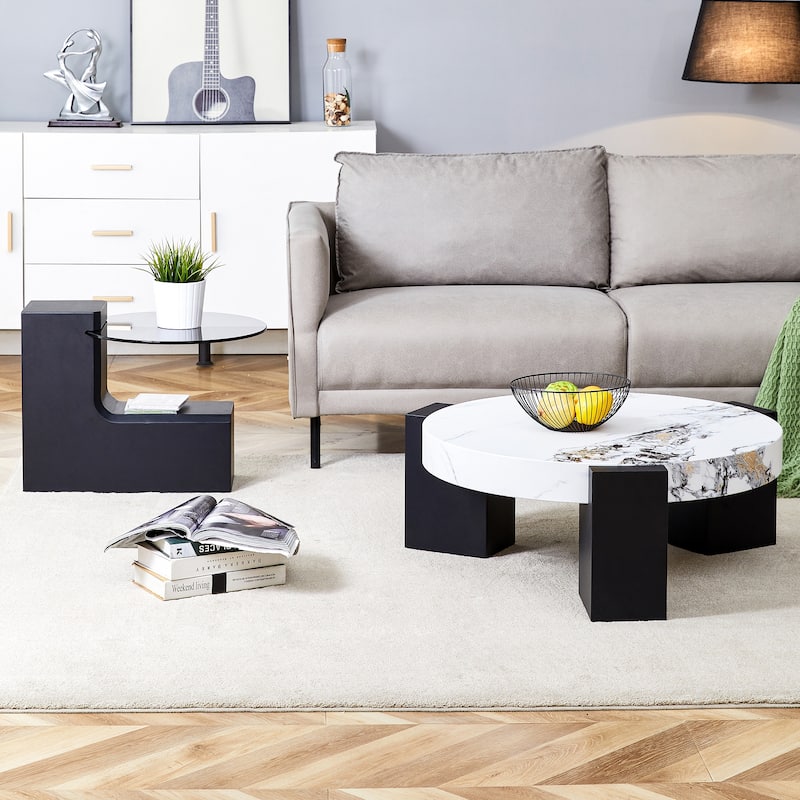Roomfitters Detachable Double Layer Coffee Table with Modern Design, Space-Saving MDF Table for Versatile Use