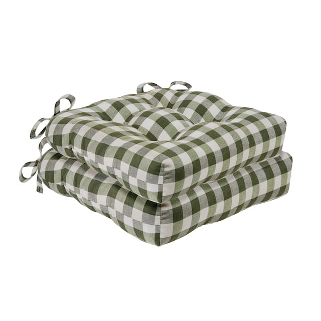 Buffalo Check Tufted Chair Seat Cushions - Set of Two - Sage