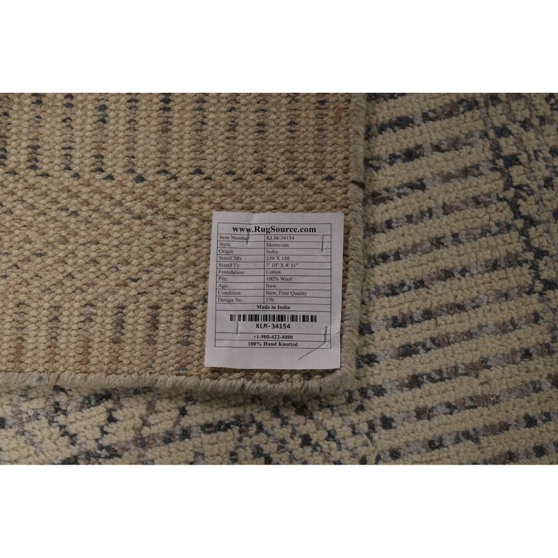 Beige Moroccan Area Rug Hand-Knotted Oriental Wool Carpet - 4'11" x 7'10"