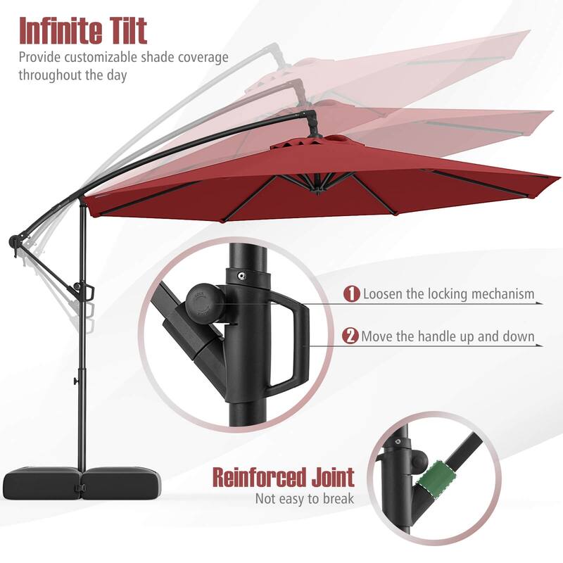 Costway 10 FT Offset Hanging Umbrella with Base Patio Cantilever