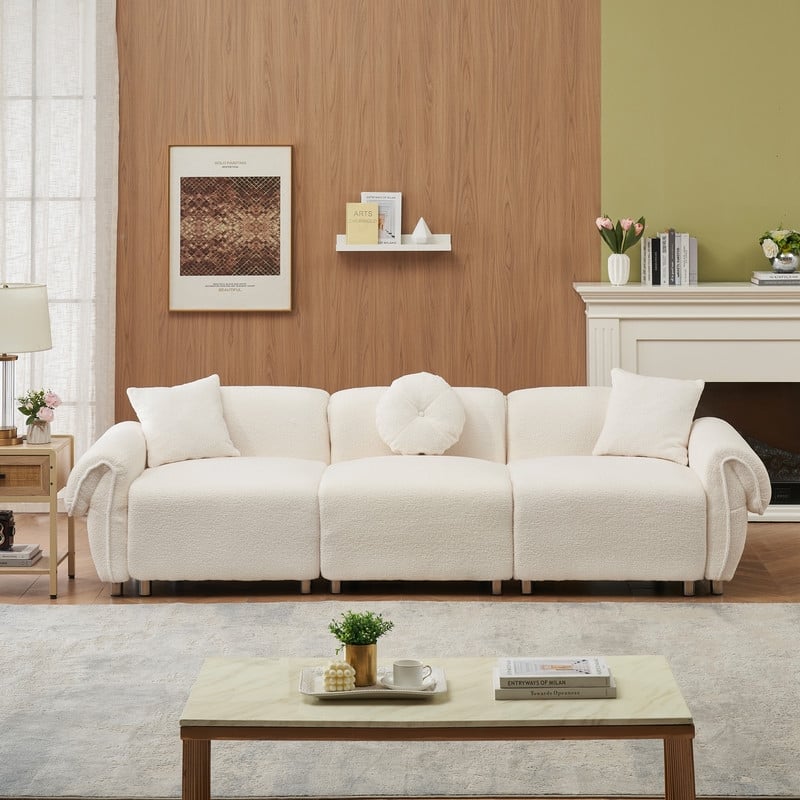 109.05" New Design Three-Seater Teddy Velvet Cushioned Sofa