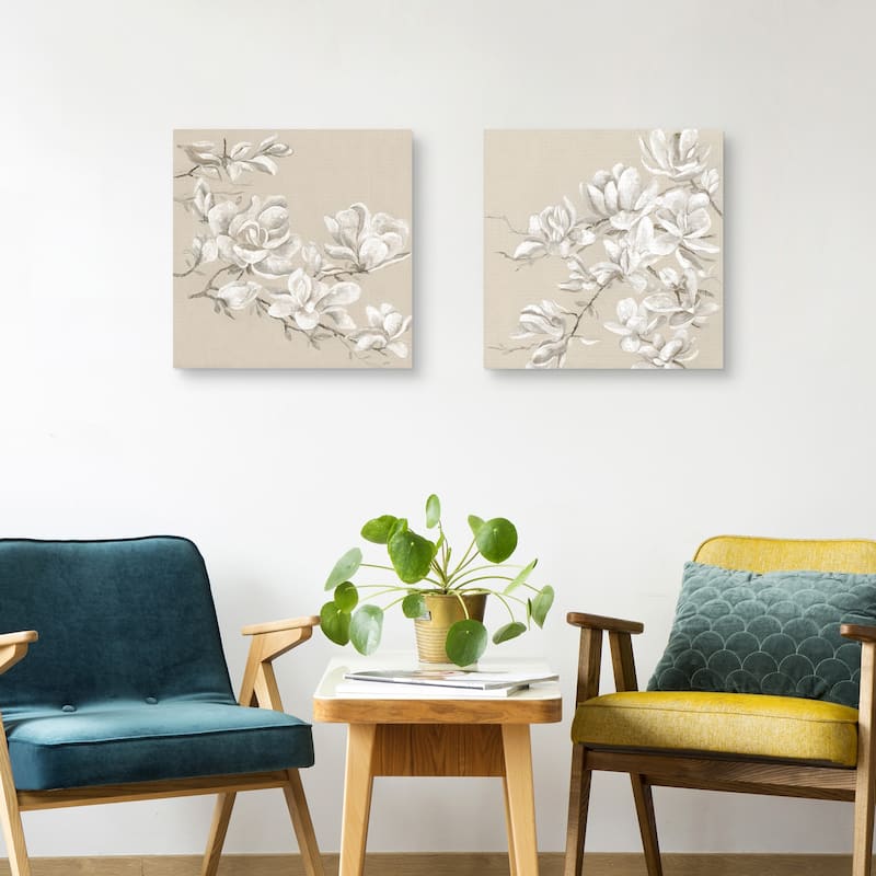 Neutral Magnolia I, Neutral Magnolia II by Maya Woods Canvas Art Prints