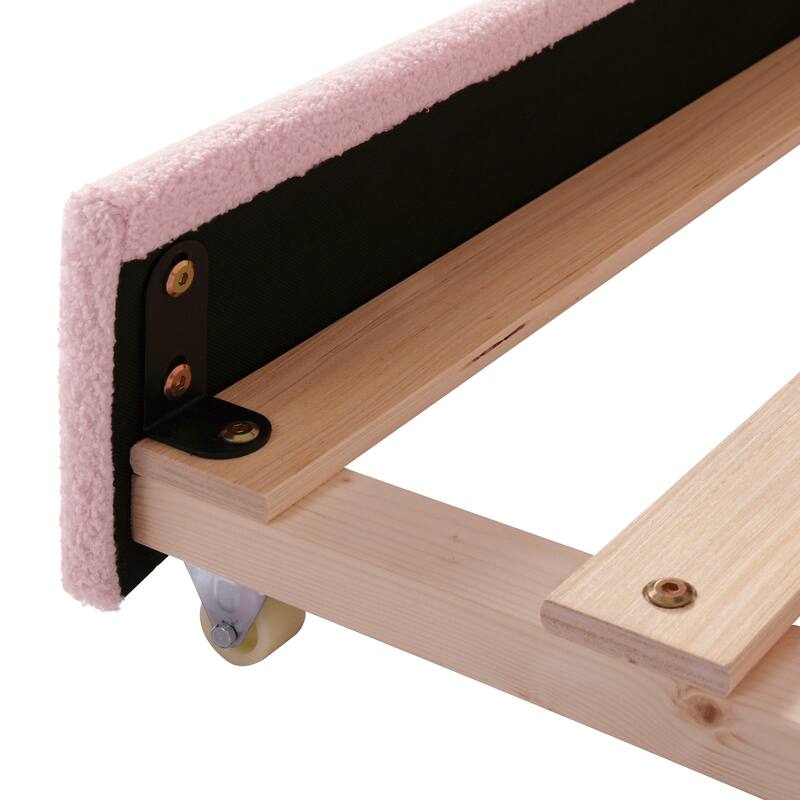 Pink Teddy Fleece Upholstered Daybed with Bluetooth Audio, Storage & Trundle