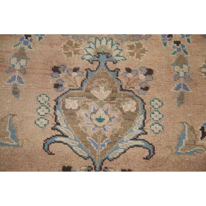 Hand Knotted Oriental 100% Wool Carpet Traditional Floral Coral Mashad Area Rug - 11' 2'' X 7' 11''