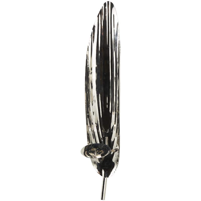 Stainless Steel Metal Leaf Wall Sconce with Hammered Design - Silver - Roche River Decor