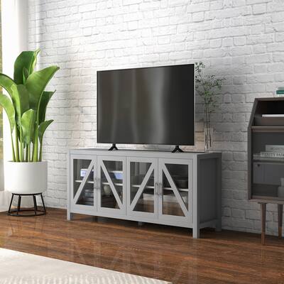 Modern Black TV Cabinet with Wave Pattern Rounded Corners Tempered Glass LED Lighting - 51.25" W x 13.75" D x 23.5" H