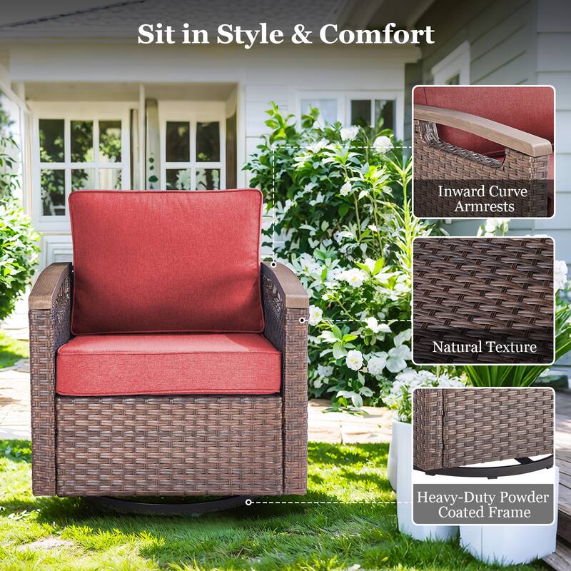 Outdoor 360° Swivel Chair with Red Cushion