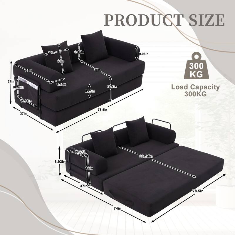 HOMEFUN Corduroy Upholstered Modern Comfort Foldable Compressible Sofa Bed with Sturdy Metal Frame