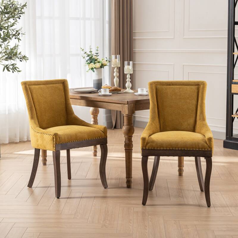 GDF Studio - Modern Fabric Upholstered Wood Dining Chair Set with Bronze Nailhead Trim (Set of 2)