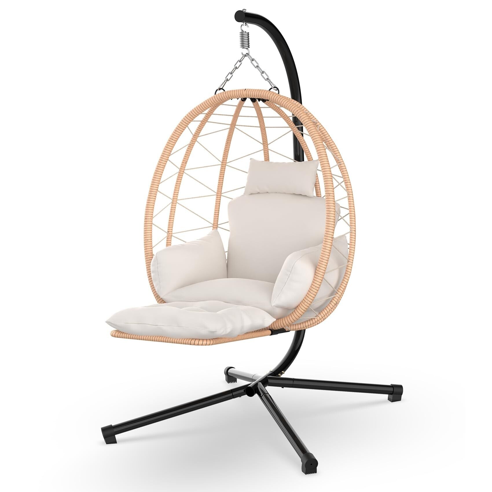 Egg Chair with Stand Leg Rest Rattan Wicker Swing Chair with UV Resistant Cushion and Pillow Patio Hanging Basket Chair Bed Bath Beyond 40331736
