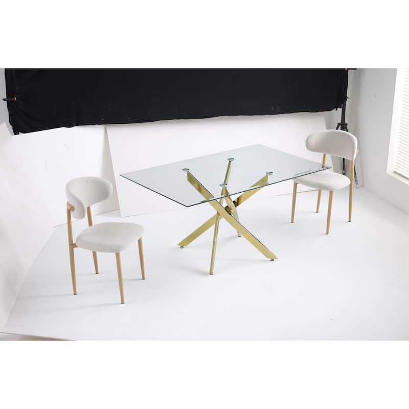 Modern rectangular tempered glass tabletop with a golden iron frame