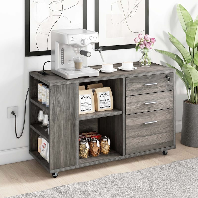 Moasis Mobile File Cabinet with Charging Station and Lock for Home Office - Grey