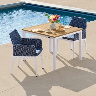 Oxford Garden Oland 3-Piece 39" Square Dining Table and Armchairs - Chalk Frame - Spectrum Indigo Quilted Upholstery & Cushion
