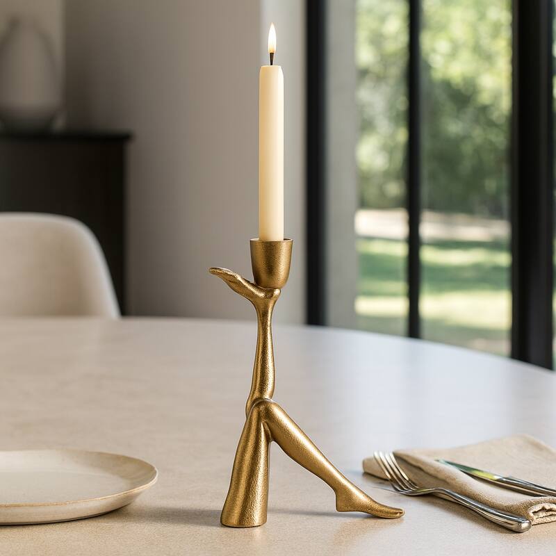 Metal Aluminum Pillar Holder with Sculptural Leg-Shaped Design - 5.75" x 2.5" x 9"
