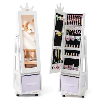 Costway Kids Jewelry Cabinet with Full-Length Mirror Foldable Drawer - See Details