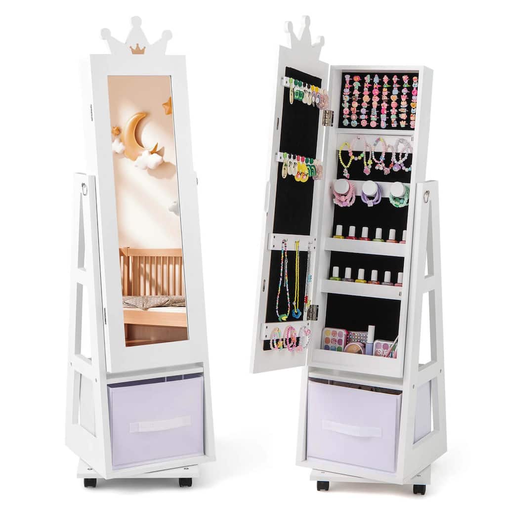 Costway Kids Jewelry Cabinet with Full-Length Mirror Foldable Drawer - See Details