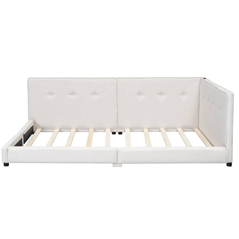 Full or Queen Size Platform Bed Frame with USB Ports, Modern Upholstered Daybed