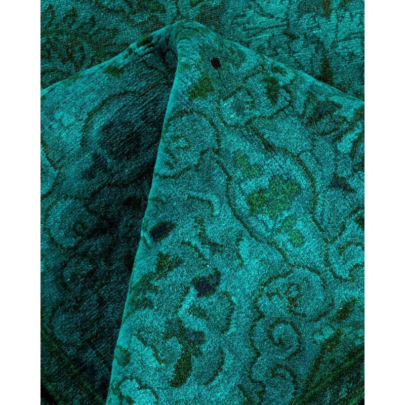 Overton Hand Knotted Wool Vintage Inspired Modern Contemporary Overdyed Blue Runner Rug - 2' 9" x 17' 10"