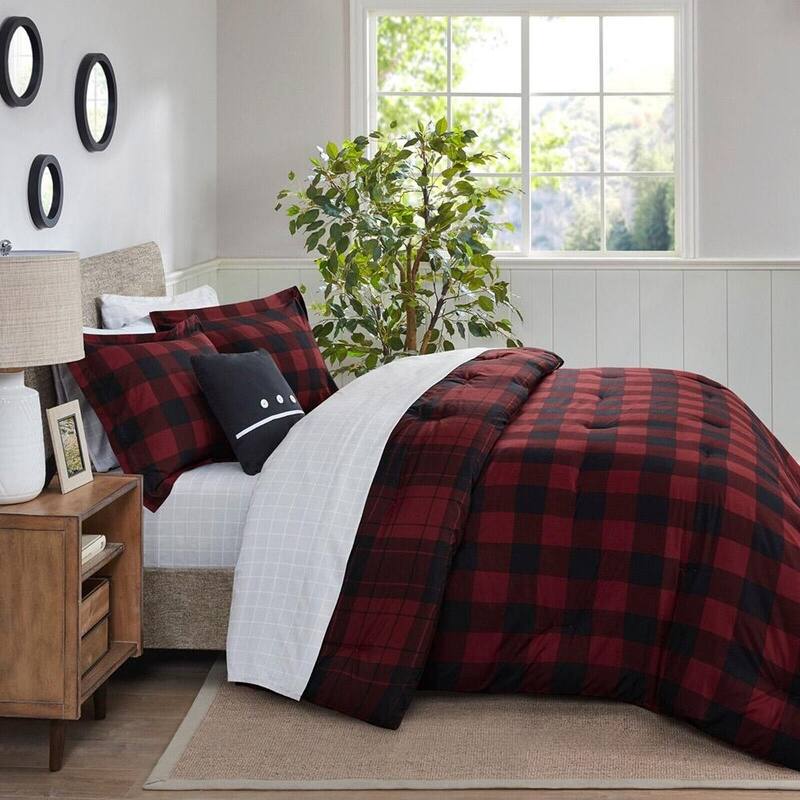 Twin Size Reversible Comforter Set Plaid Red Bed Bath & Beyond 40164966