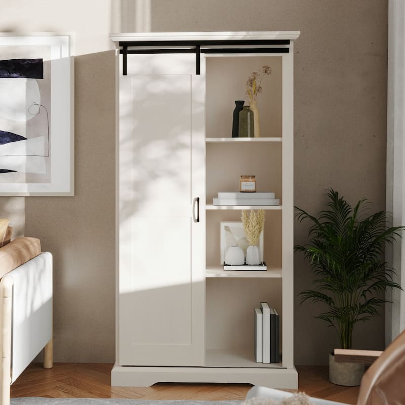 Farmhouse Storage Cabinet with Adjustable Shelves and Sliding Barn Door - 16.75"D x 36.25"W x 68"H