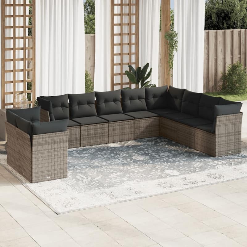 vidaXL Patio Sofa Set Gray PE Rattan Large UV-resistant materials - 24.4 x 24.4 x 27.2