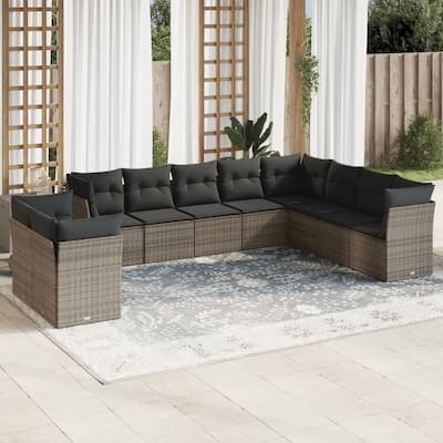 vidaXL Patio Sofa Set Gray PE Rattan Large UV-resistant materials - 24.4 x 24.4 x 27.2