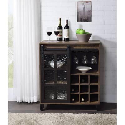Vintage Metal Wine Cabinet Obscure Glass Doors Locker with 3 Tier Shelf, 3 Cup Holder & Wine Rack