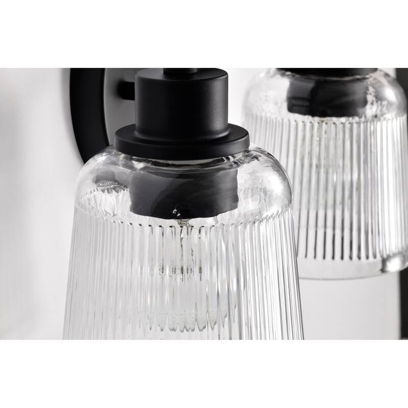Grayson 2 Light Vanity Matte Black Finish Clear Ribbed Glass - Matte Black