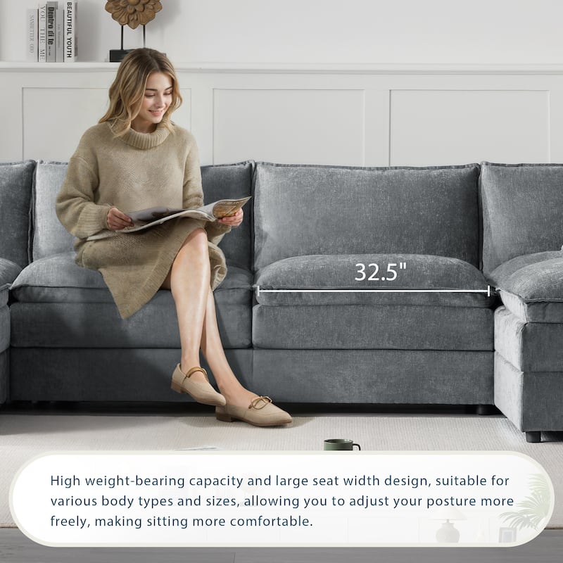Chenille Modular Sectional Sofa, U Shaped Cloud Upholstered Couch Set