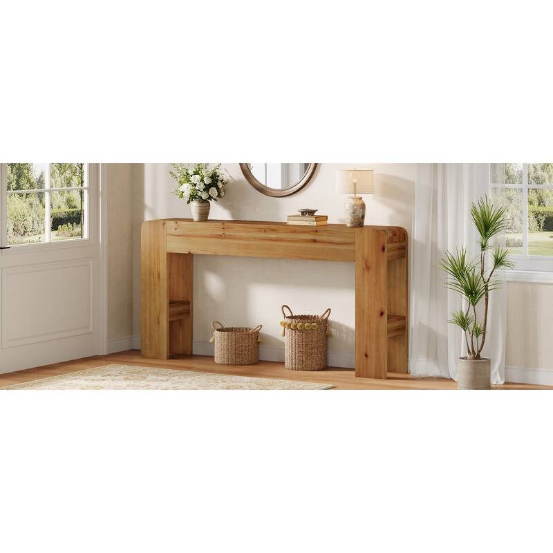 Solid Wood Console Table, 63-Inch Farmhouse Sofa Table Behind Couch