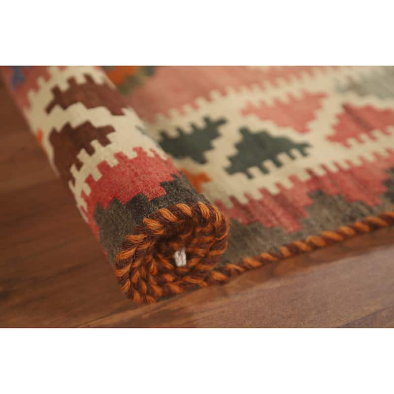 Geometric Kilim Shiraz Persian Vintage Area Rug Hand-Woven Wool Carpet - 5'0" x 9'1"