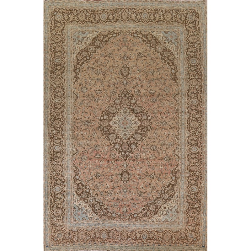 Hand Knotted Oriental 100% Wool Carpet Traditional Floral Oranges & Rust Mashad Area Rug - 13' 5'' X 9' 8''