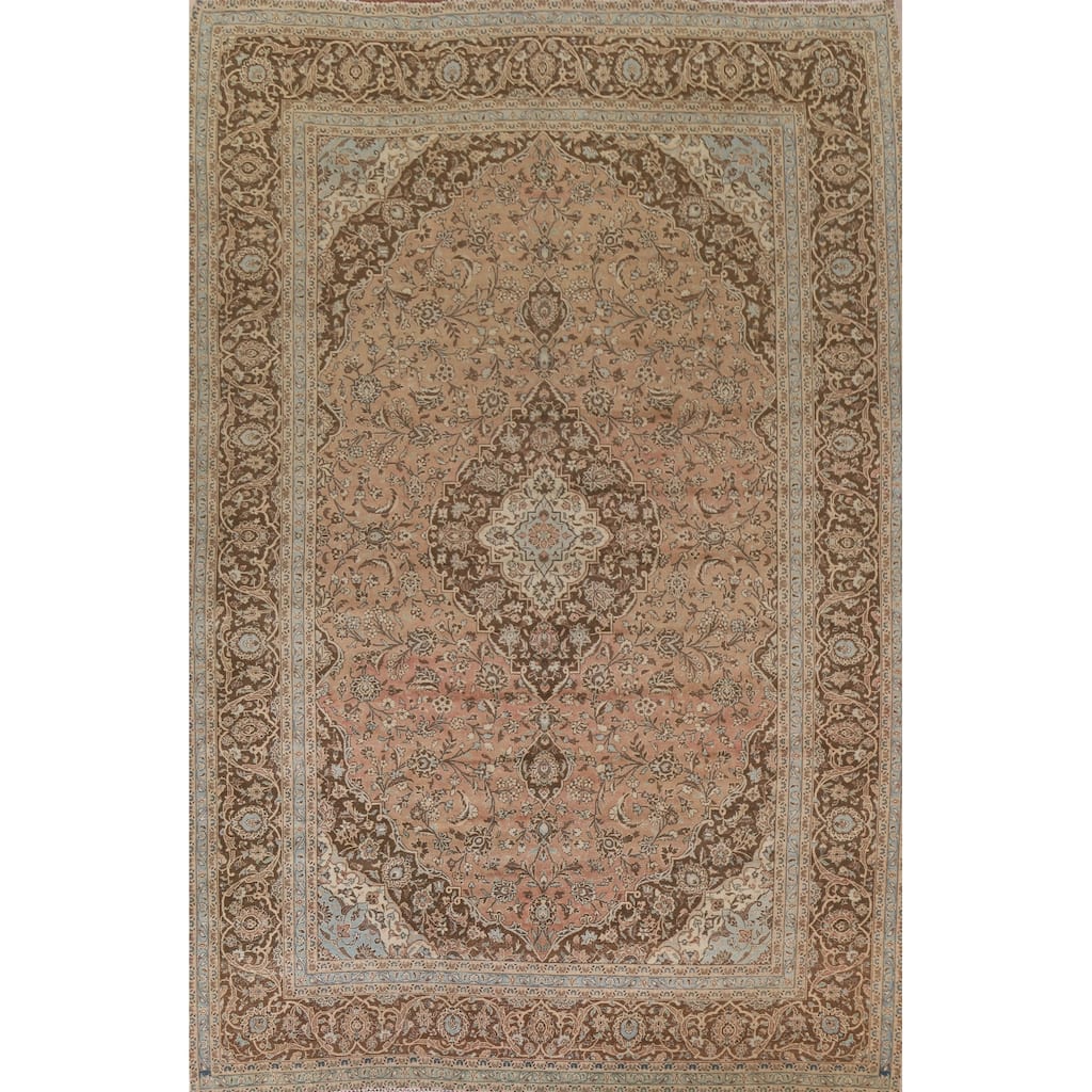 Hand Knotted Oriental 100% Wool Carpet Traditional Floral Oranges & Rust Mashad Area Rug - 13' 5'' X 9' 8''