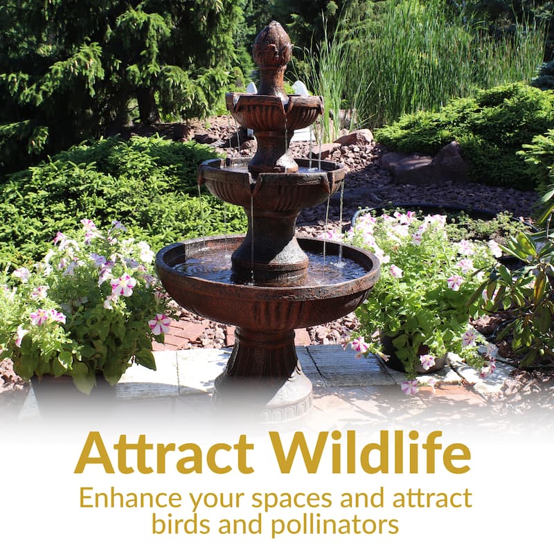 Sunnydaze Flower Blossom Outdoor Water Fountain - 3-Tier - Electric - 43-Inch