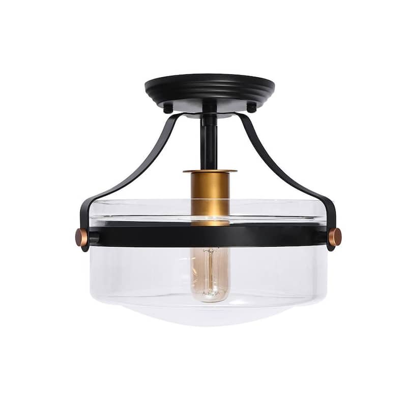 Modern 1-Light Clear Bowl Glass Semi-Flush Mount - 11in.